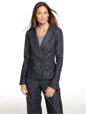 NWT TALBOTS PLUSSIZE REFINED DENIM DOUBLE BREASTED BLAZER JEAN JACKET 24W costal
